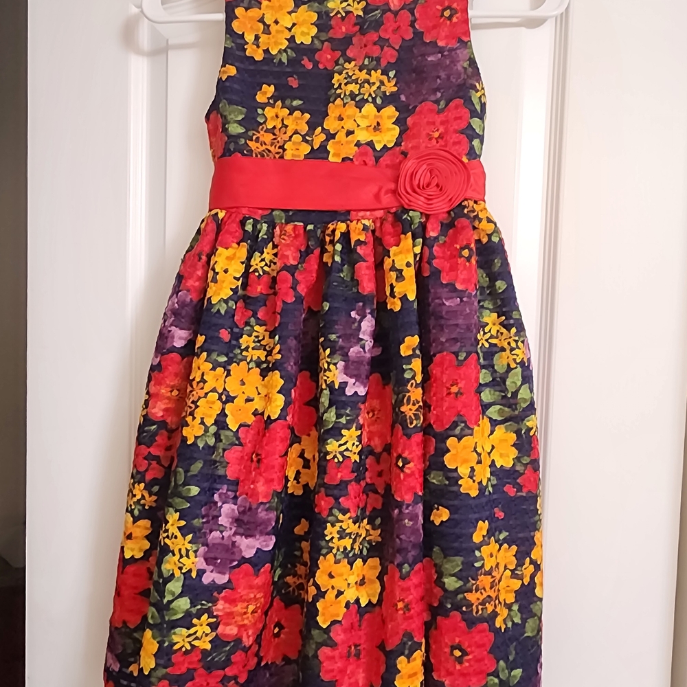 Floral Kids Dress with Red Accents